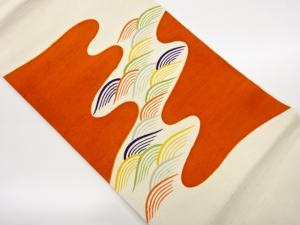 手織り紬雲取りに波模様名古屋帯